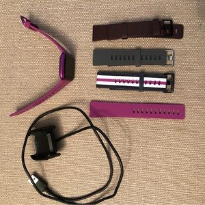 Fitbit Versa Lite, mulberry color with charger and extra bands